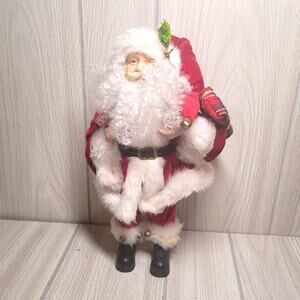 Vintage Sanda Claus Figurine With Curly Beard Realistic Face Holiday Christmas